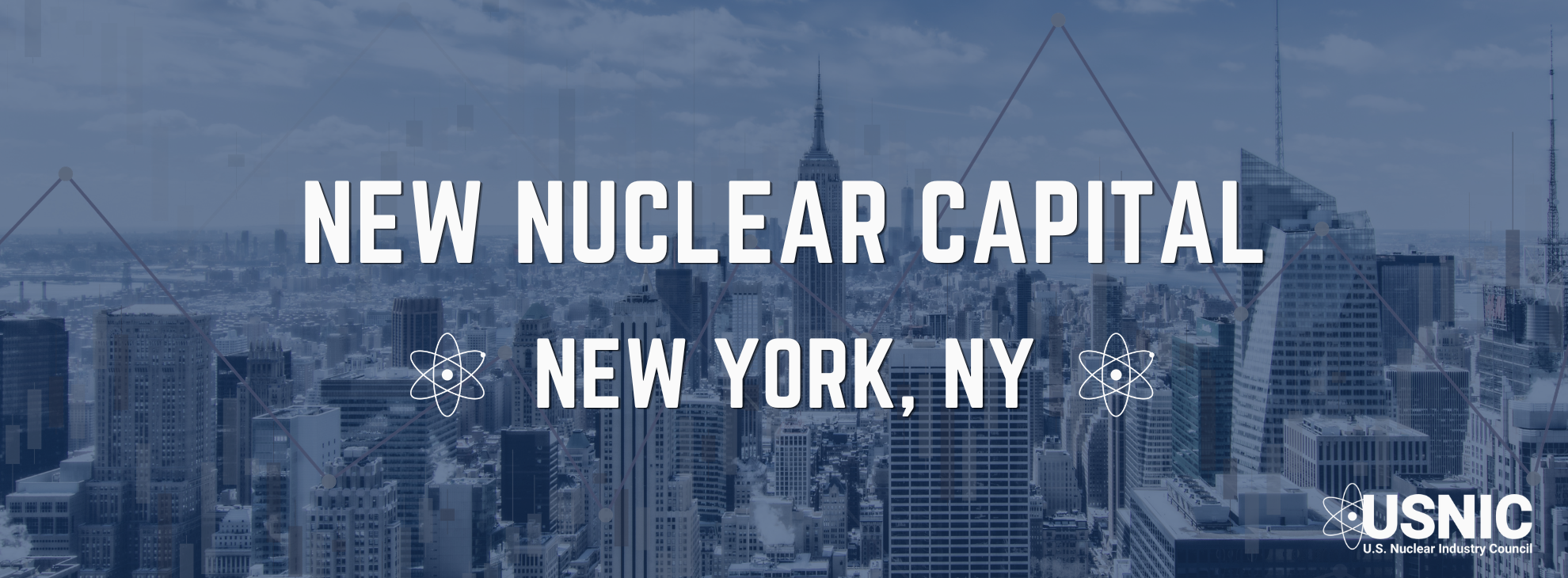 Banner: 'New Nuclear Capital' over New York City skyline with atom icons and USNIC logo